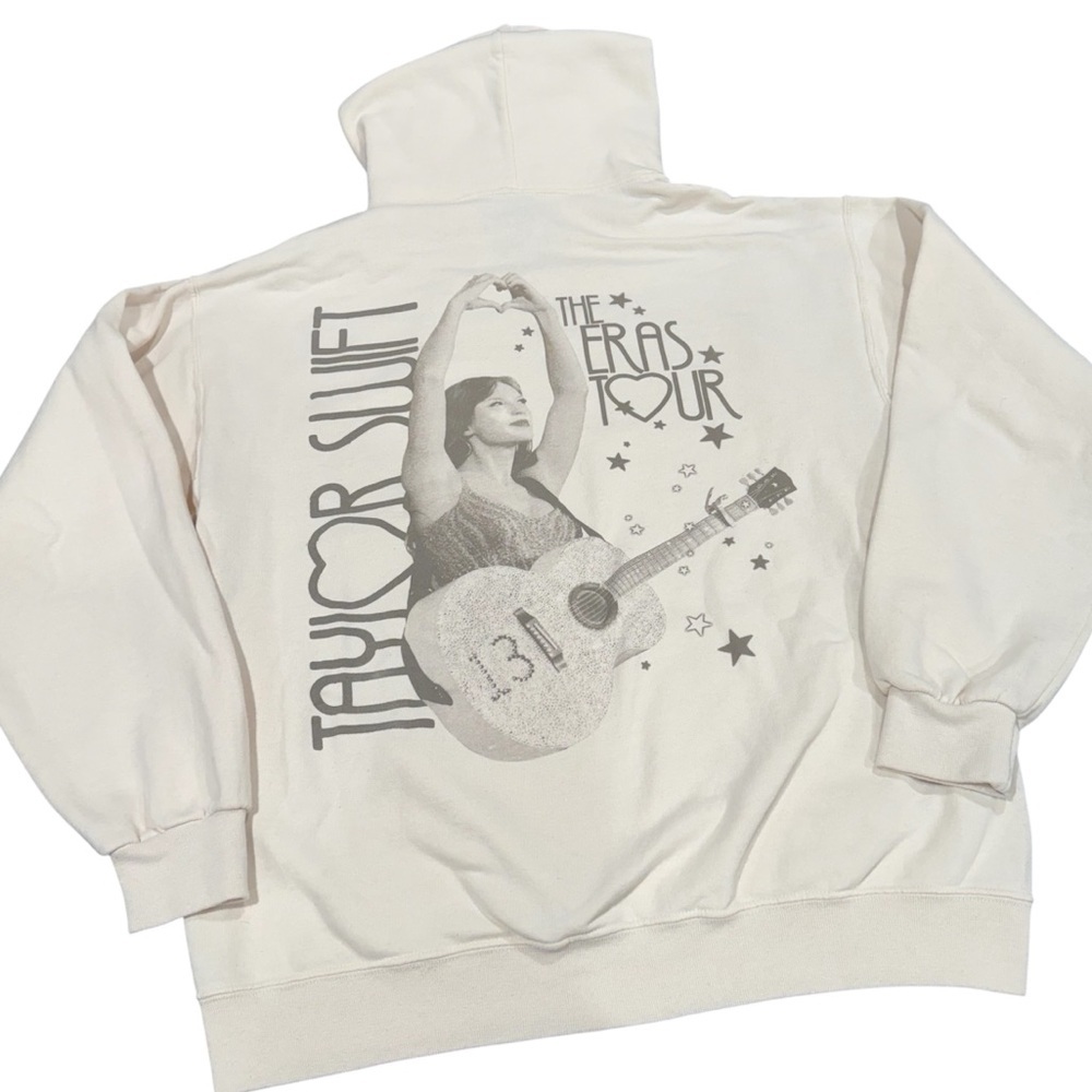 Taylor Swift eras tour fearless heart Large women tan hood sweatshirt merch READ